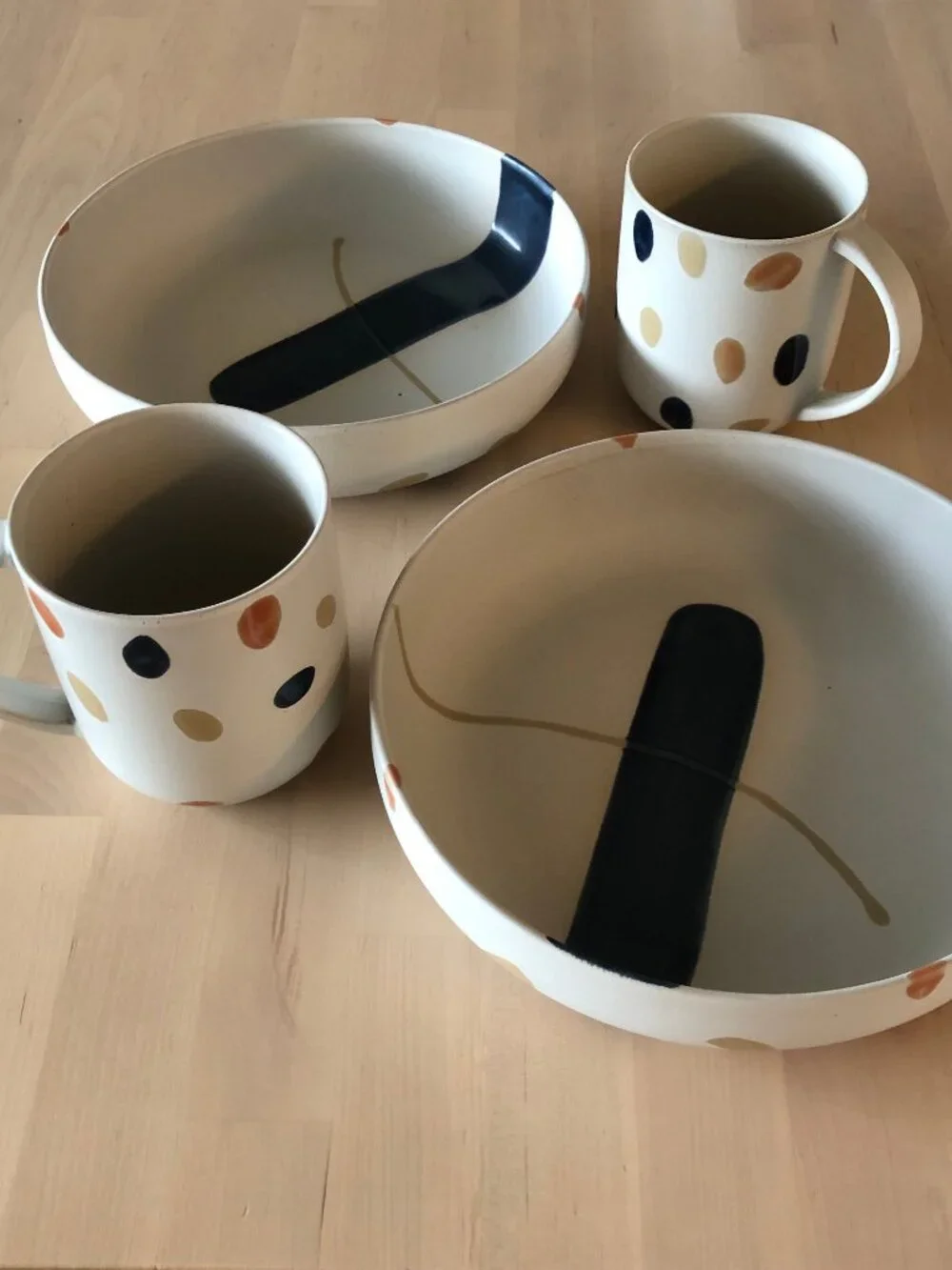 West Elm Stoneware Dining Set for Two - 2 mugs, 2 bowls
